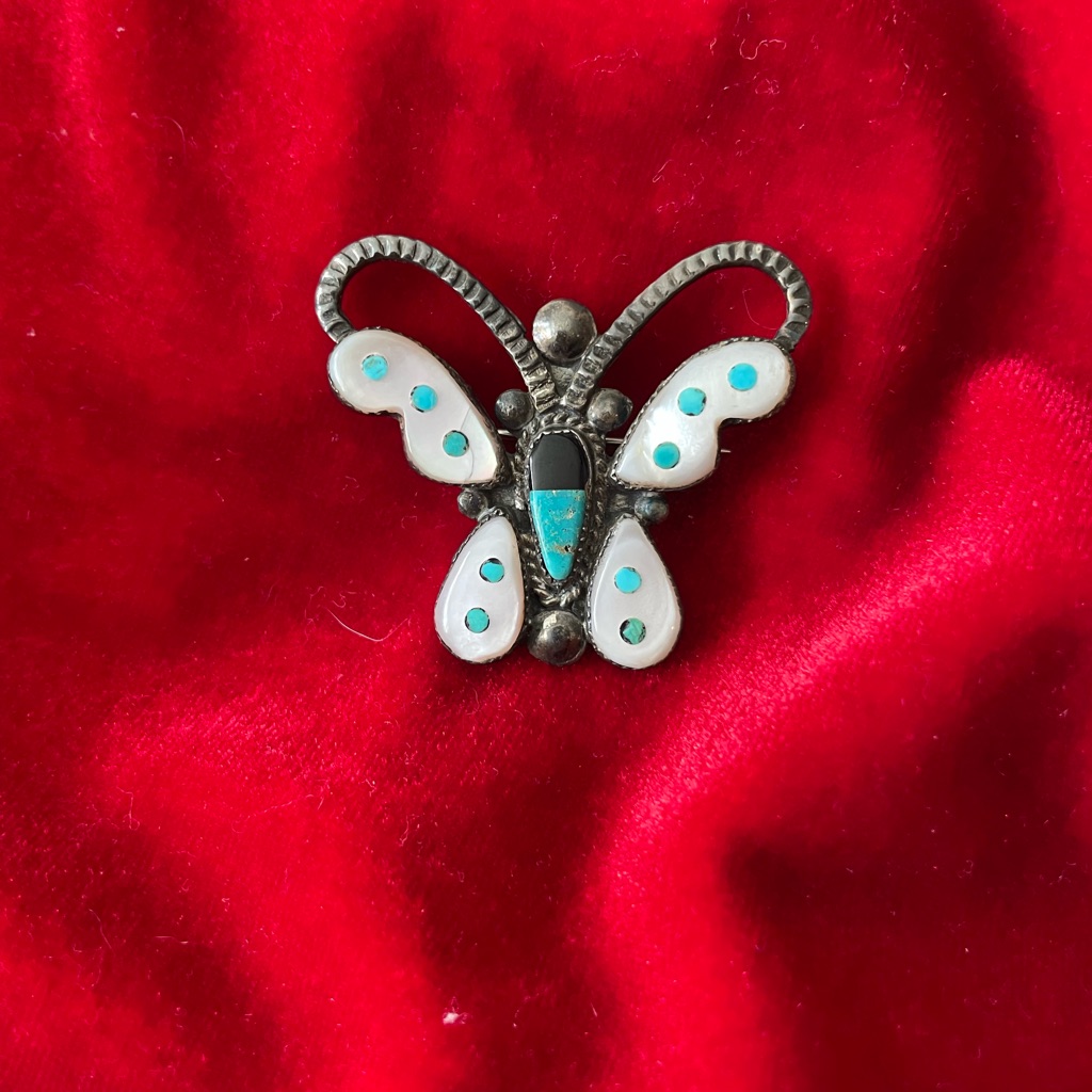 Zuni Sterling Silver Howard Leekela “Book Piece” Mosaic Inlay Butterfly Brooch